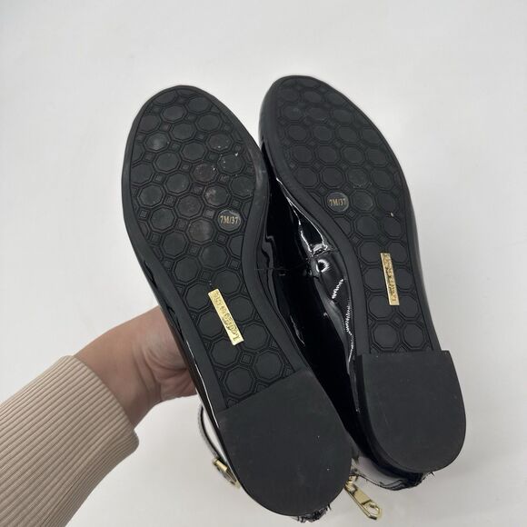 Louise et Cie Black Patent Leather Ballet Flats Ankle Strap Size 7M Classic - Picture 6 of 10